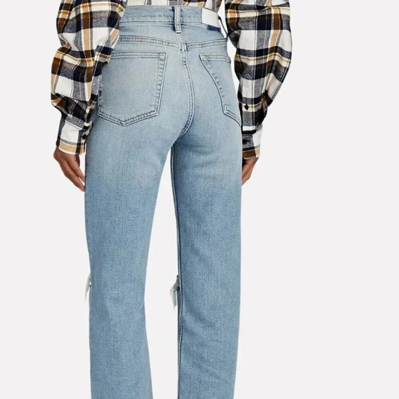 RE/DONE 70s High Rise Stove Pipe Jeans Denim Blue Jeans in Light Destroyed 24 - Picture 7 of 13